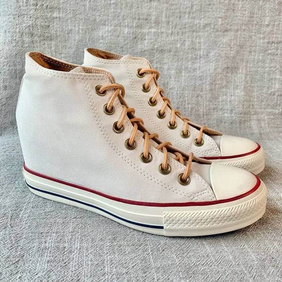 Converse CTAS Lux Mid Hidden Wedge Ivory Peached Canvas Womens Sneaker 8 - Picture 6 of 13